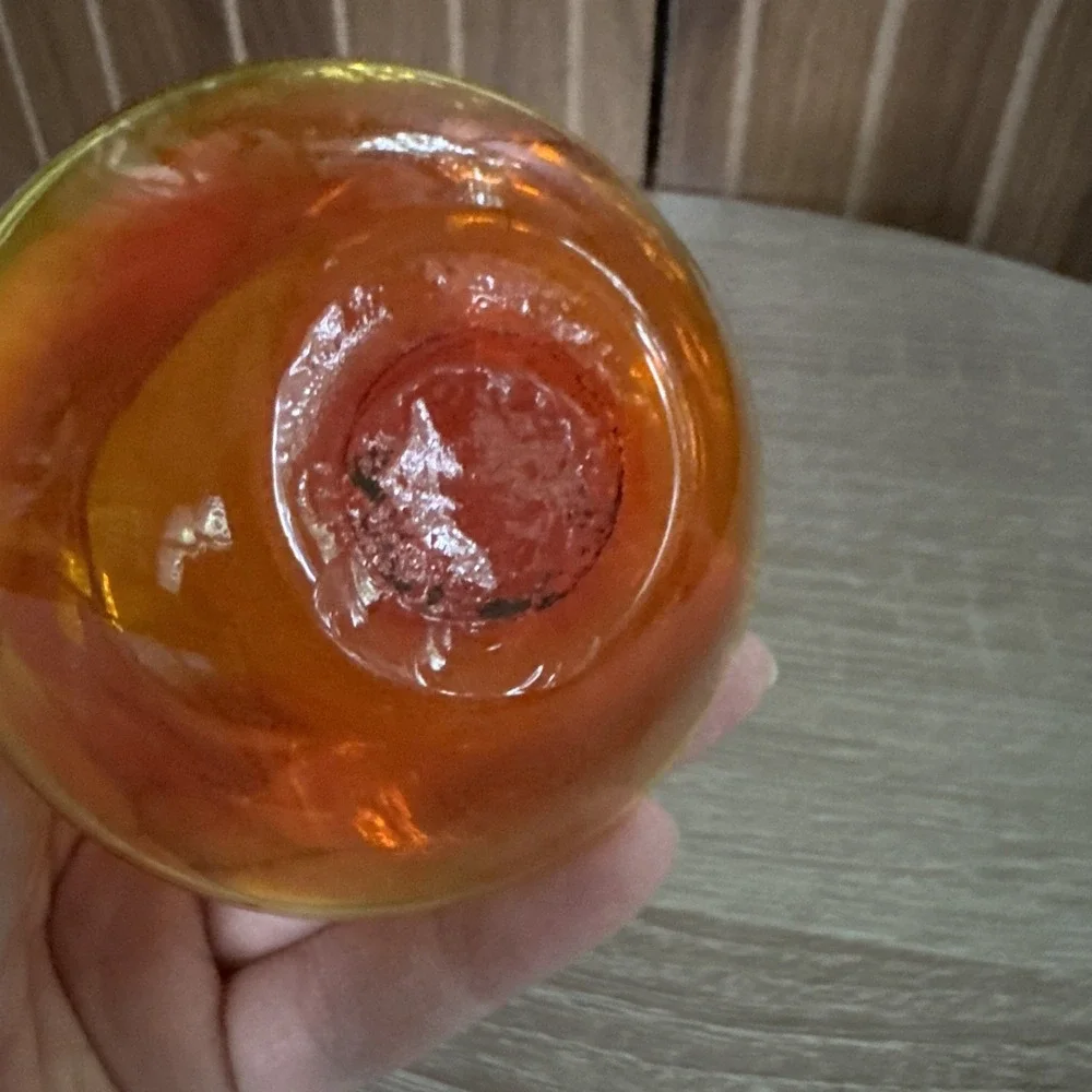 Vintage Amberina Art Glass Miniature Pitcher Red Yellow Ombre Hand Blown 3.5